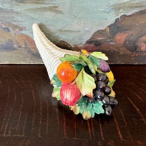 Mid-20th Century Italian Capodimonte Cornucopia Pottery Fruit Decor Signed