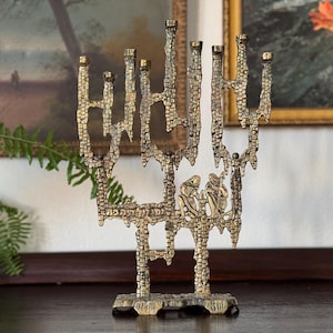 Vintage MCM Brutalist Brass Menorah Vintage Modernist Menorah Vintage Hanukkah Menorah Vintage Nine-Branch Candelabrum Vintage Candelabra