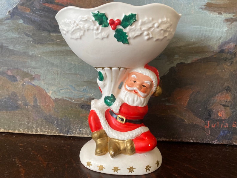 Vintage Napcoware Santa Claus and Holly Compote Bowl Vintage Santa Compote Vintage Christmas Santa Holly Compote Vintage Christmas Compote