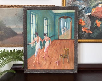 Mid-20th Century "Ballet Dancers" Oil Painting Framed