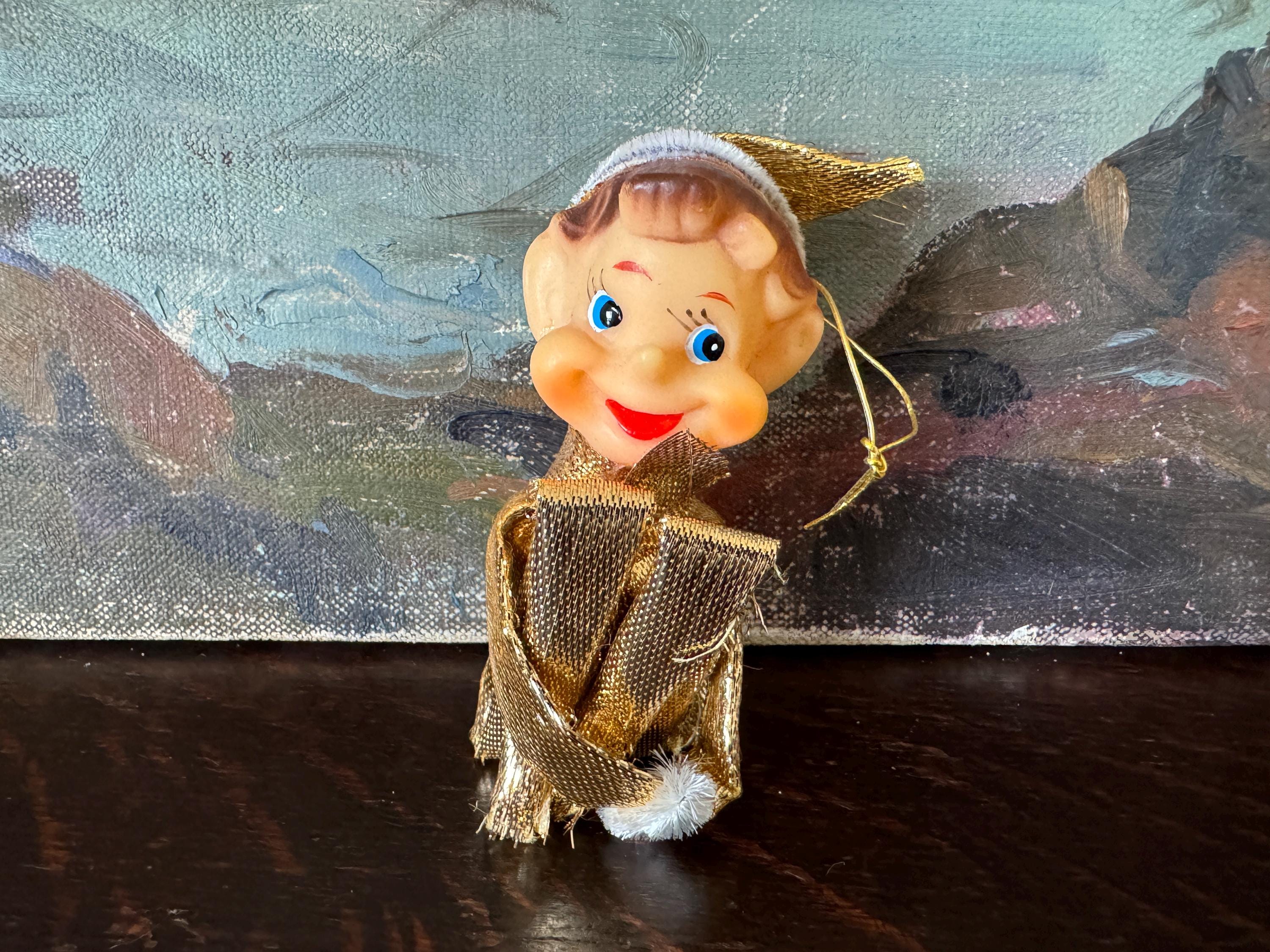 Vintage Gold Shimmer Knee Hugger Christmas Elf Pixie Ornament