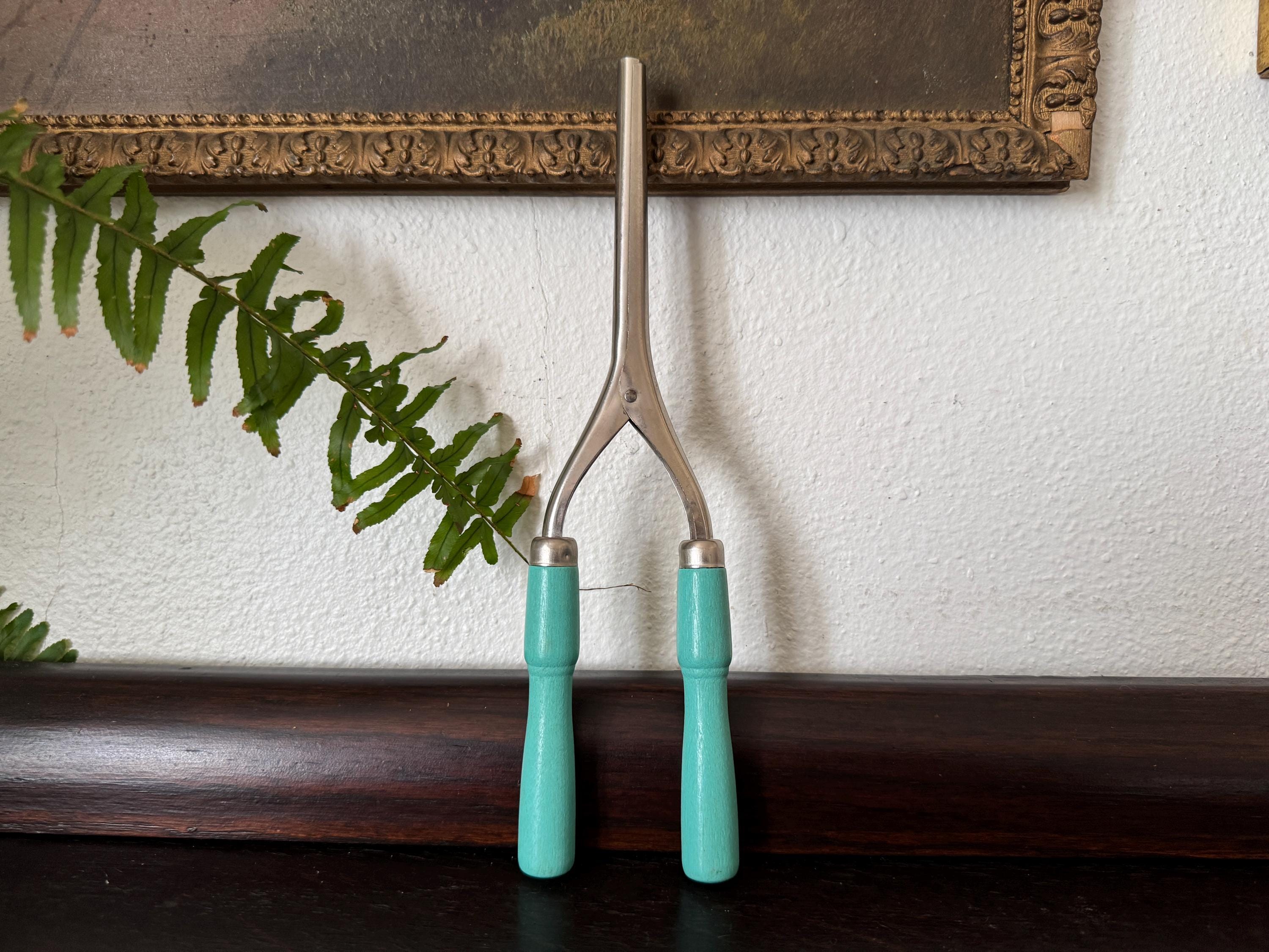 Antique 20s Era Curling Iron Hair Styling Tool With Wooden Handles