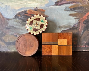 Vintage Inlaid Khatam Mother of Pearl Mosaic Marquetry Wooden Box Set of 3