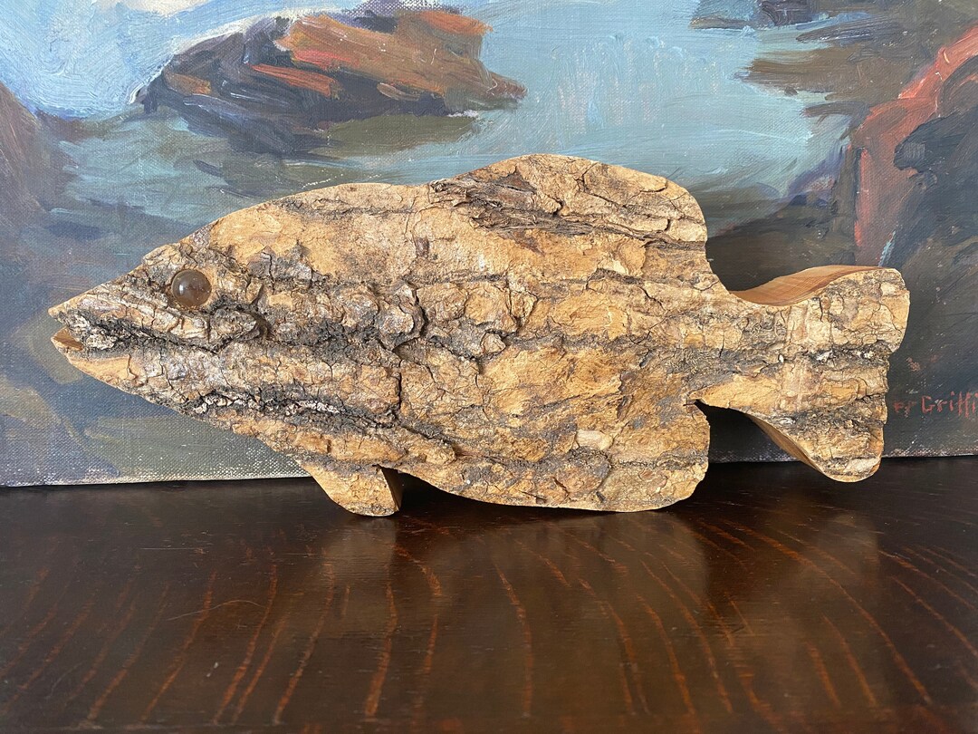 Vintage Folk Art Wooden Fish Sculpture Vintage Raw Edge Fish Etsy