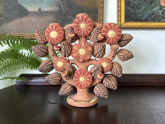 Mid-20th Century Mexican Folk Art Tree of Life Candelabra Signed