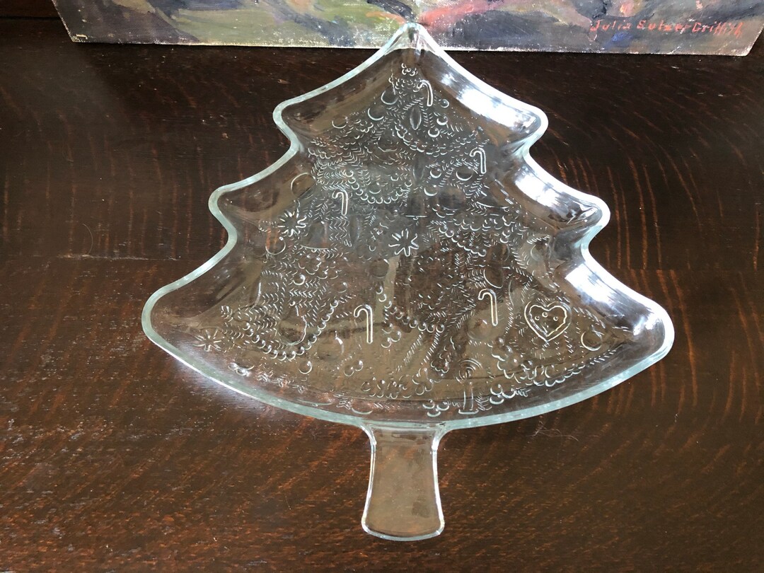 Vintage 12 Glass Christmas Tree Serving Tray Vintage Etsy