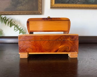 Vintage Cedar Wood Tobacco Jewelry Trinket Box Chest Pair