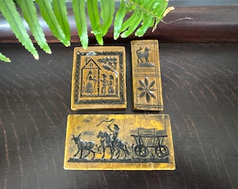 Vintage German Folk Art Carved Molded Wax Relief Set of 3