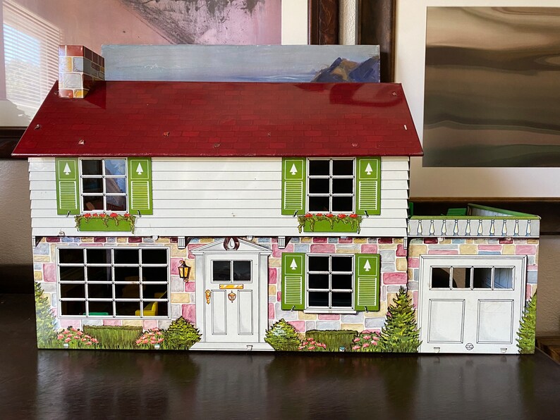 Vintage Marx Tin Litho Dollhouse With Dollhouse Furniture Etsy