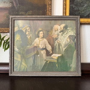 Antique &quot;Jesus in the Temple&quot; Lithograph Antique Heinrich Hofmann Lithograph Antique Christ in the Temple Lithograph Antique Religious Art
