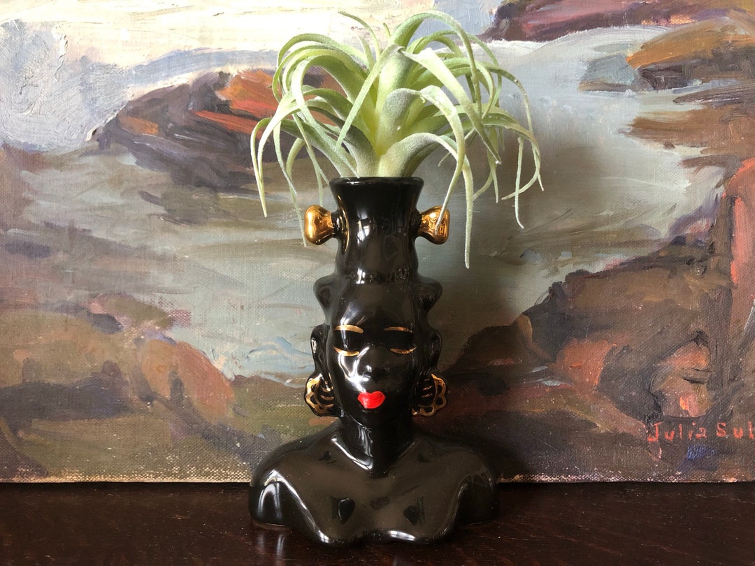 Vintage Mid Century Lady Head Vase Vintage Cactus Succulent Planter