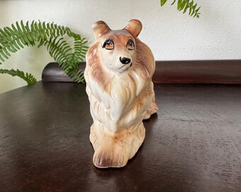 Vintage Big-Eyed Sad Collie Dog Figurine Hand-Painted