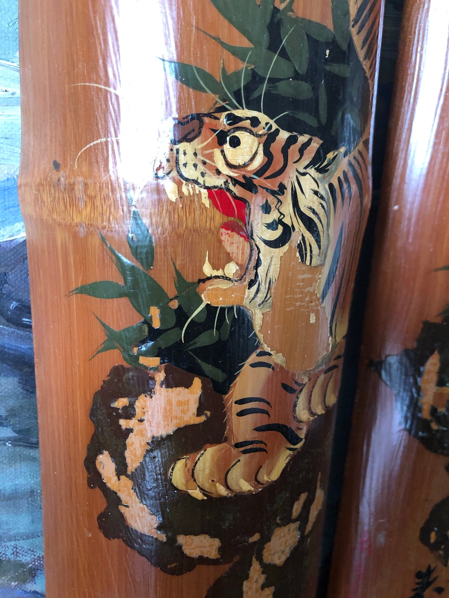 Vintage Japanese Tiger on Bamboo Wall Hanging Set of 2 Vintage Etsy