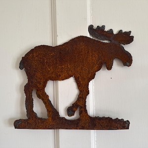 Vintage Bull Moose Silhouette Vintage Primitive Rusty Metal Moose Art Vintage Lodge Cabin Decor Vintage Moose Silhouette Metal Art