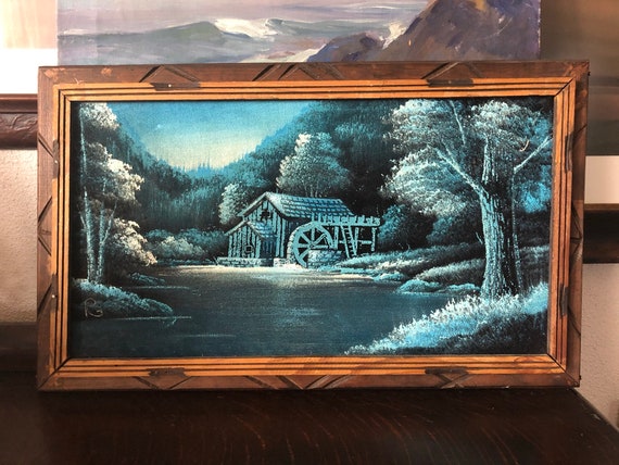 Vintage Landscape Velvet Painting Vintage Velvet Artwork Vintage