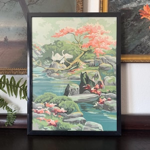 Vintage Swan PBN Painting Vintage Asian Swan Paint by Number Vintage Asian Landscape Painting Mid Century Swan Paint-by-Number Vintage PBN