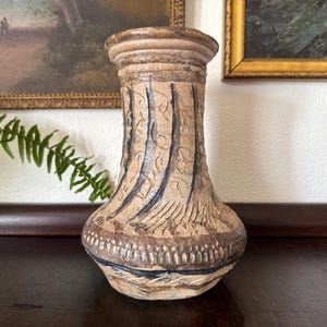 Vintage Brutalist Stoneware Vessel Vintage Brutalist Pottery Vase Vintage Brutalist Vessel Vintage Signed Pottery Vintage Primitive Vase