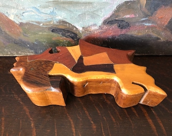 Vintage Abstract Sculpture Carved Wooden Puzzle Box Vintage Hand Crafted Wooden Puzzle Box Vintage Wooden Puzzle Trinket Box Vintage Secret