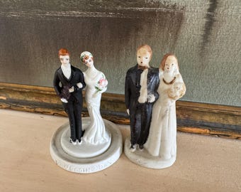 Vintage Art Deco Bisque Bride and Groom Cake Topper Pair