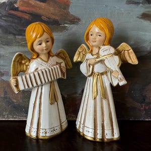 FINAL SALE - 2 Vintage Angel Musicians Vintage Plaster Christmas Angels Vintage Chalkware Angels Vintage 1960s Christmas Angel Figurines