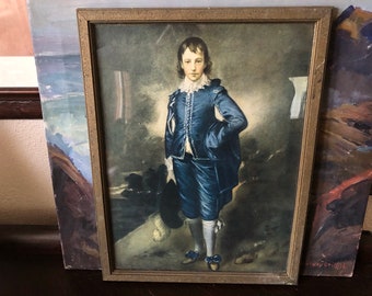 Antique "The Blue Boy" by Sir Thomas Gainsborough Framed Lithograph Antique Victorian Portrait Antique 1920s Blue Boy Lithographic Print
