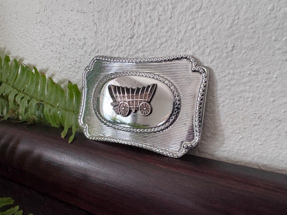 Vintage 70s Conestoga Covered Wagon Western Belt Buckle