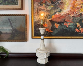 Mid-Century Fat Lava Pottery 3-Way Table Lamp with Harp
