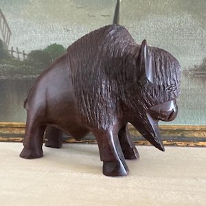 Vintage Hand Carved Wood Bison Sculpture Vintage Carved Wooden Buffalo Vintage Ironwood Buffalo Vintage American West Vintage Western Decor