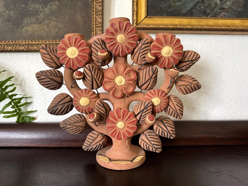 Mid-20th Century Mexican Folk Art Tree of Life Candelabra Signed immagine 4