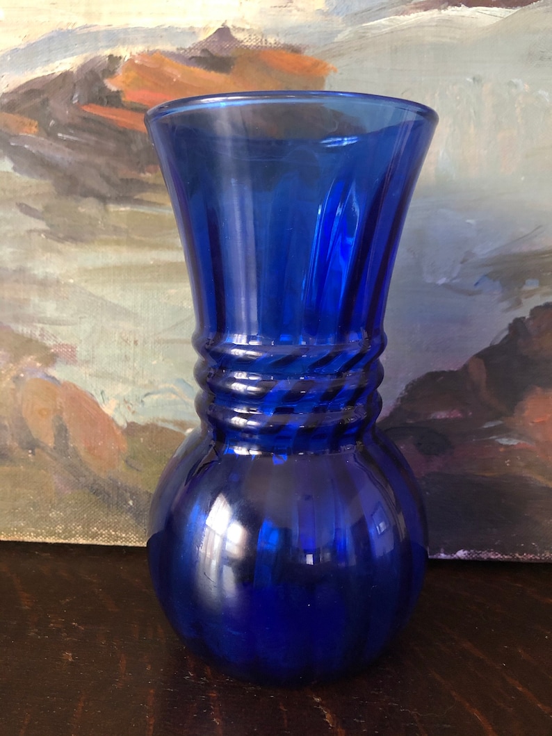 Vintage Indiana Glass Co Cobalt Blue Glass Vase Vintage Cobalt Blue Ribbed Glass Vase Vintage