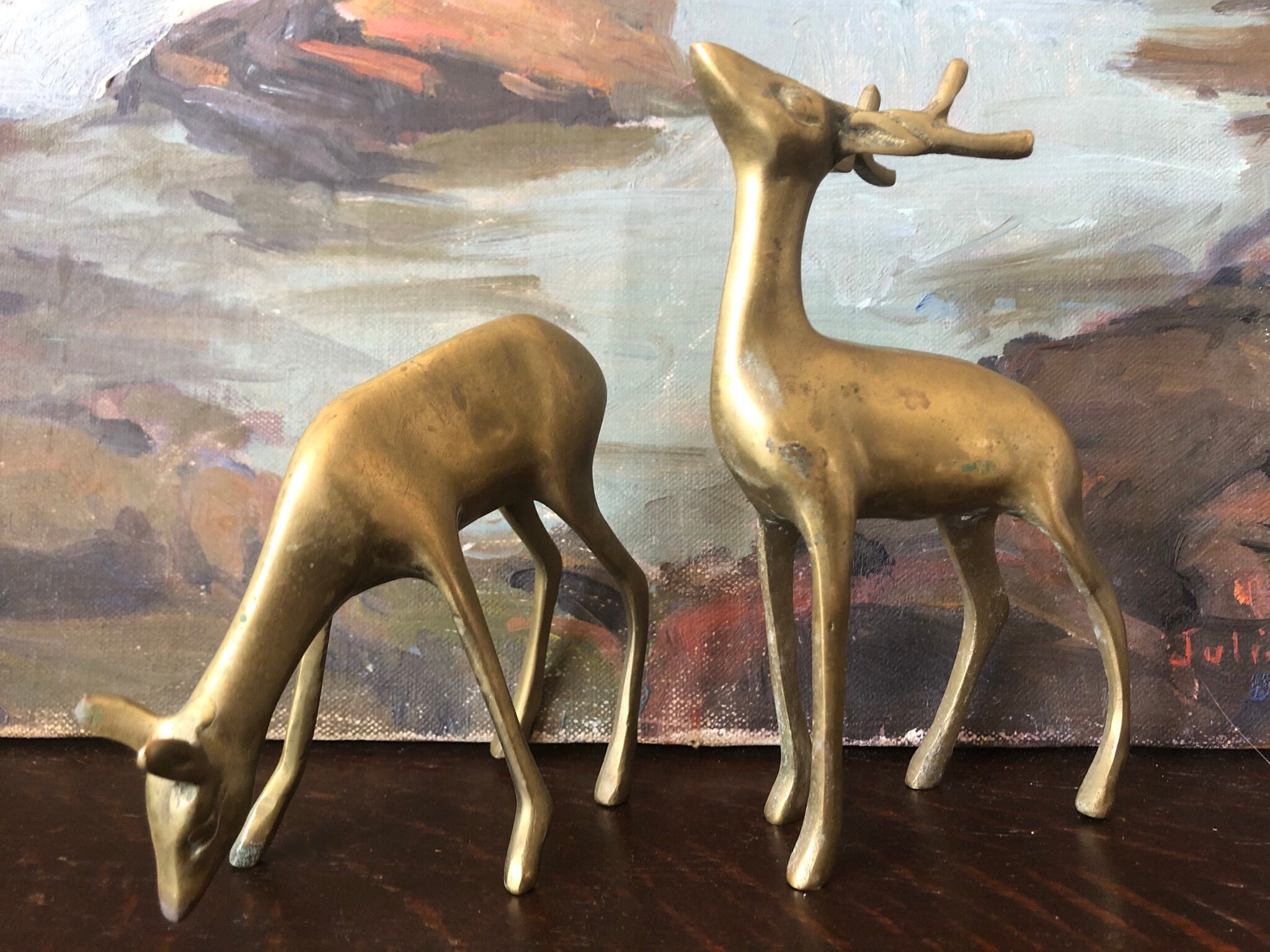 Vintage Mid Century Brass Deer Pair Vintage Solid Brass Deer Etsy