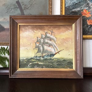 Vintage Ship at Sea Painting Vintage Clipper Ship Painting Vintage Rough Seas Painting Vintage Maritime Art Vintage Nautical Art