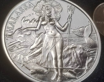 Thalassa Goddess of the Sea, 1 Troy Ounce of .999 Antiqued Fine Silver.