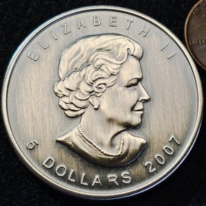 The 2007 &#39;Canadian Silver Maple Leaf&#39; 1 Troy Ounce of .9999 Antiqued Silver Coin