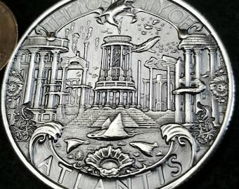 Poseidon The Ocean Emporer, The Lost City of Atlantis. High Relief 1 Troy Ounce of Antiqued .999 Silver.