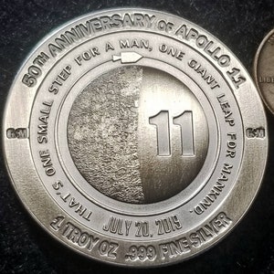 Appollo 11 Anniversary Edition, 1 Troy Ounce Of Antiqued .999 Fine Silver Limited Edition.