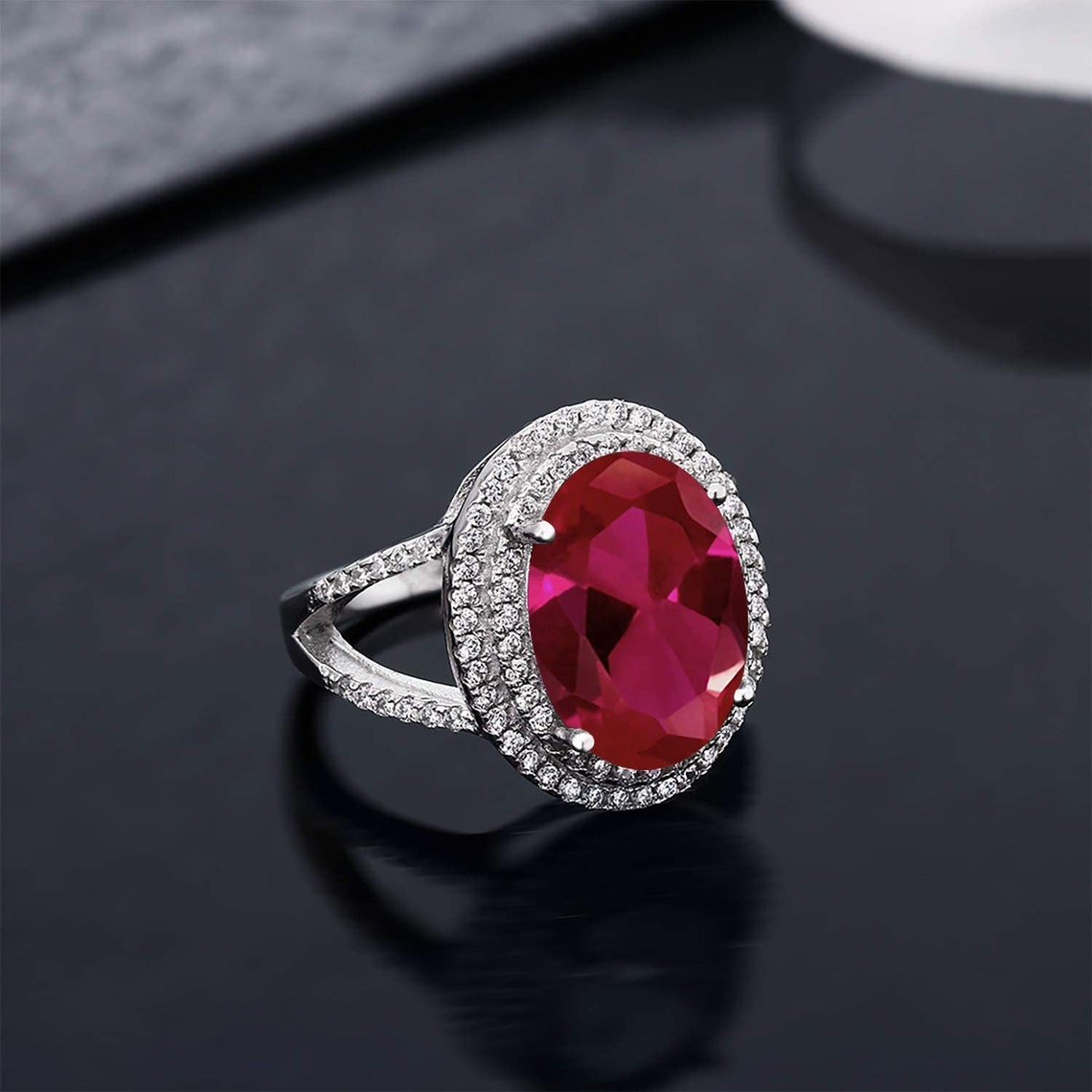 Simulated Oval Ruby Cocktail Ring With Cubic Zirconia 925 - Etsy