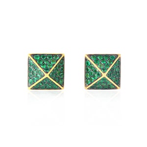 Pyramid Stud Earrings Emerald Gemstone 14k Solid Gold Handmade Sapphire Tiny Earrings Women Jewelry for Gift