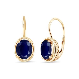 Lab Created Blue Sapphire Lever Back Earrings Gold Plated 925 Sterling Silver September Birthstone Jewelry Gift for Women