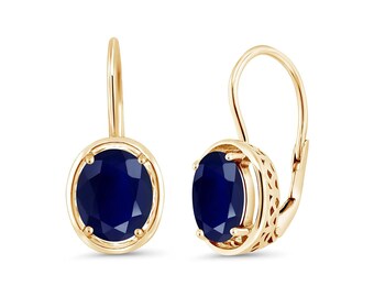 Lab Created Blue Sapphire Lever Back Earrings Gold Plated 925 Sterling Silver September Birthstone Jewelry Gift for Women