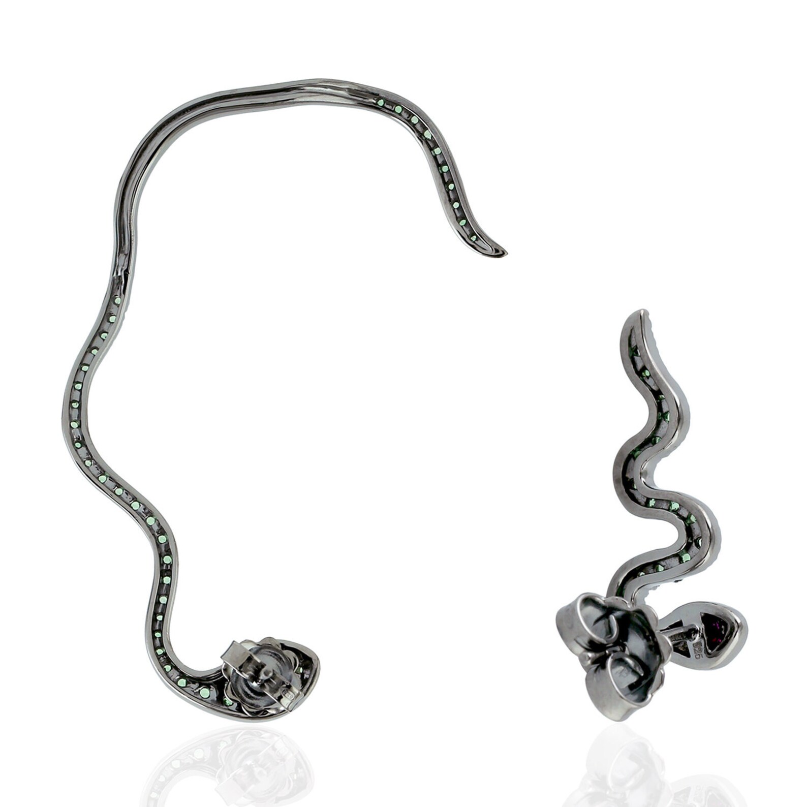 Snake Ear Cuff Stud Earrings Natural Ruby Tsavorite Gemstone Etsy