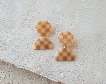 Polymer Clay Earrings | Checkered Earrings | Checkboard Earrings | Grid Earrings | Trendy Earrings | Minimal Earrings | thatclaygirlco