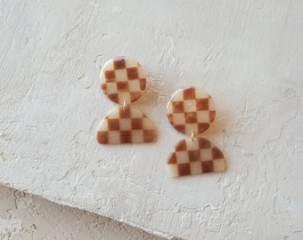 Polymer Clay Earrings | Checkered Earrings | Checkboard Earrings | Grid Earrings | Trendy Earrings | Minimal Earrings | thatclaygirlco