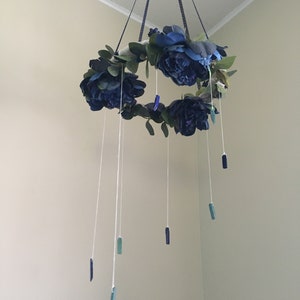 Floral mobile, Blue Floral Mobile, Eucalyptus Mobile, Eucalyptus Nursery Decor, Boho Nursery Mobile, Boho Baby decor, Lapis decor