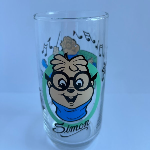 Simon from Alvin and the Chipmunks 1985 licensed collectible glass tumbler drinkware retro vintage 80s cartoon