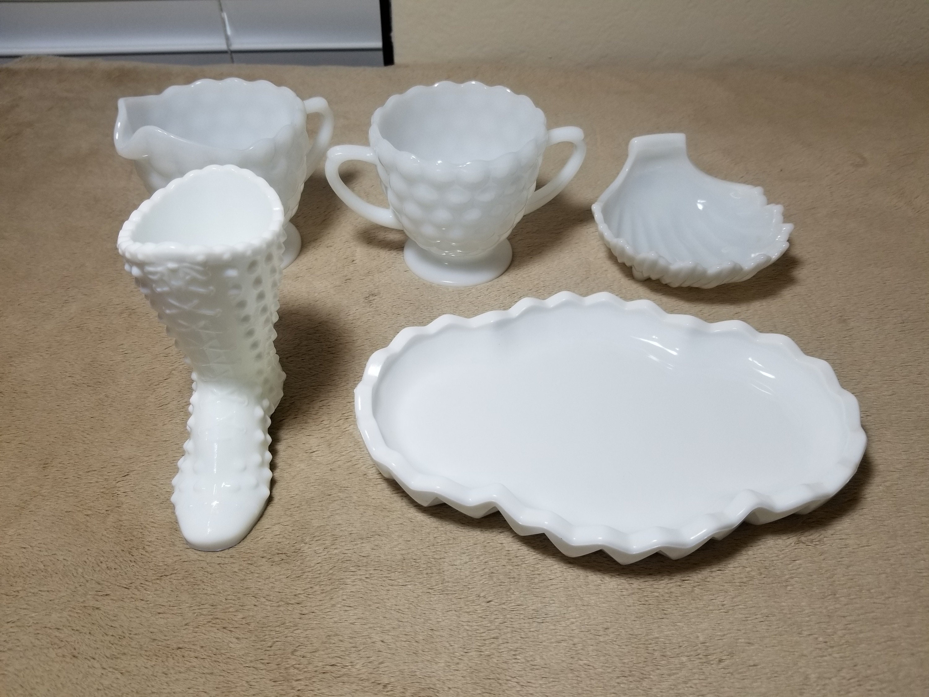 Set of 5 Collectible Vintage Milk Glass Creamer Sugar Bowl Etsy