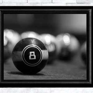 pool art, pool print, pool ball art, pool ball print, pool ball photo, pool ball decor, game room decor, game room art, 8 ball print