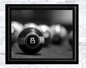 pool art, pool print, pool ball art, pool ball print, pool ball photo, pool ball decor, game room decor, game room art, 8 ball print