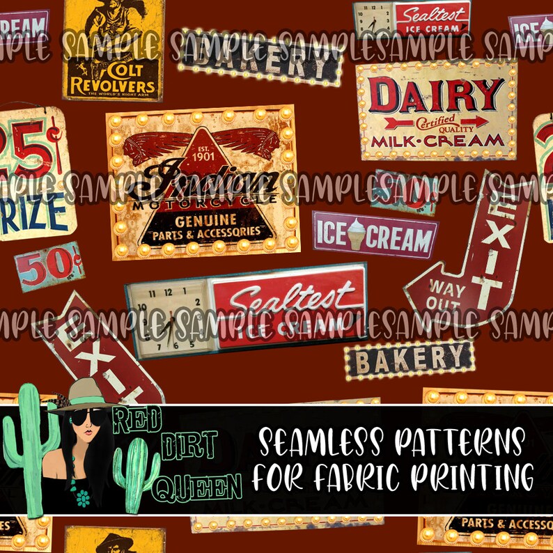Seamless Pattern Vintage Signs