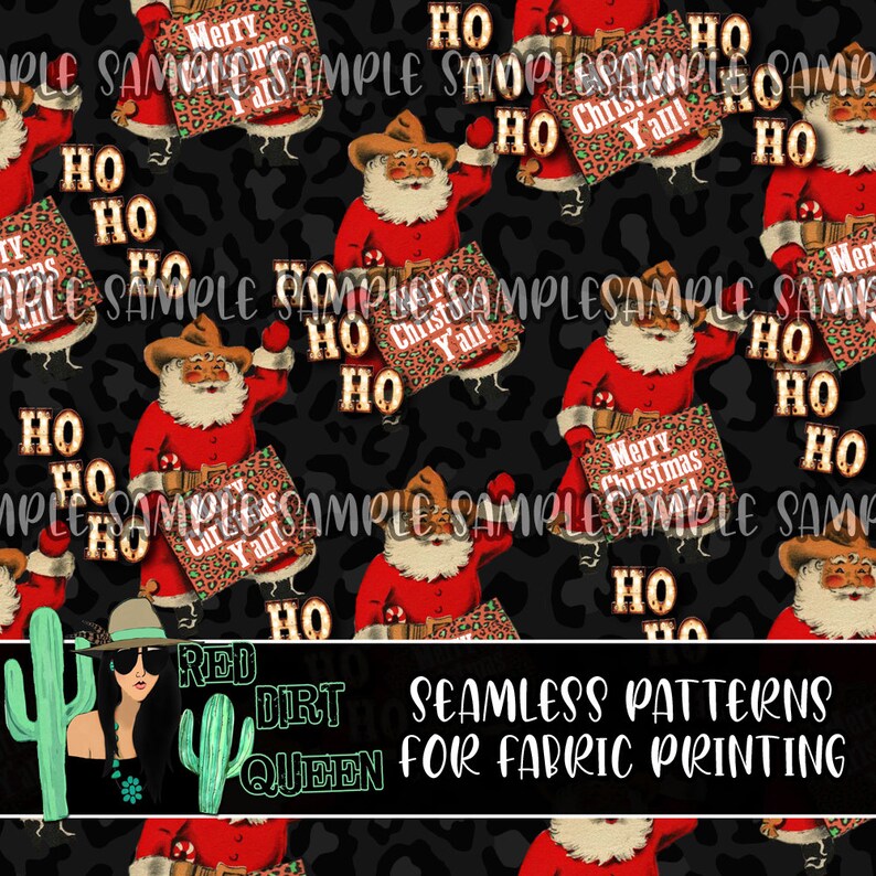 Seamless Pattern Cowboy Santa Leopard